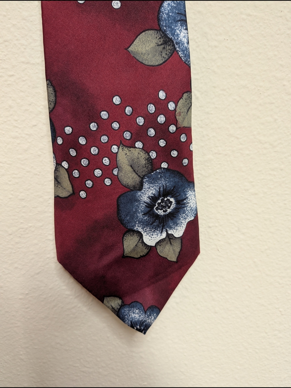 Halston III Tie Burgundy Floral Polka Dot 100% Italian Silk Vintage Wide